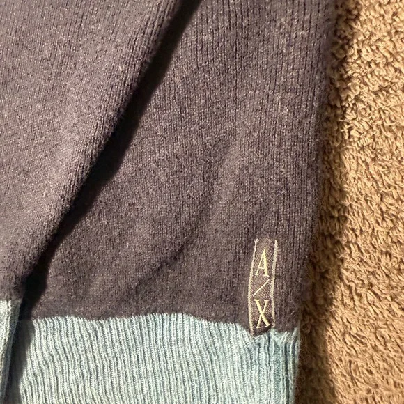 Armani Exchange Men's Dark and Light Blue Cotton Cashmere Blend Crewneck Sweater - Picture 4 of 7